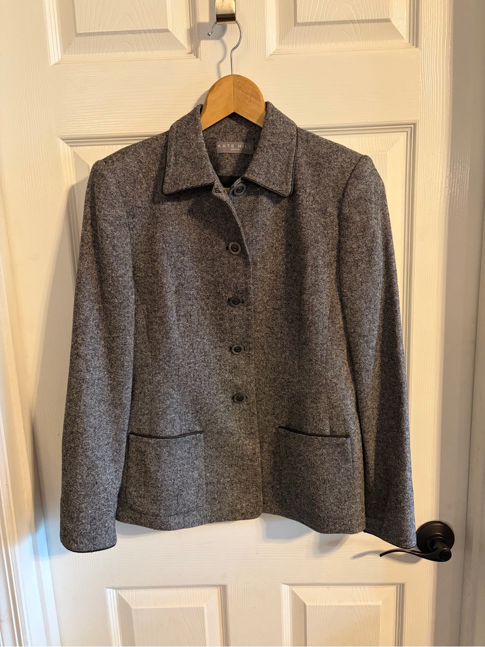 Kate Hill Petite Gray Tweed Blazer 8P Silk Wool Blend Jacket Old Money Fall